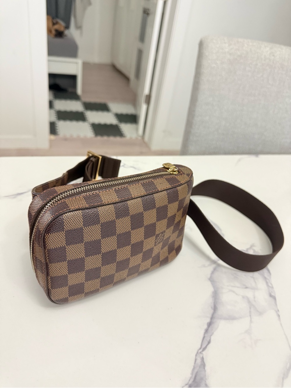 Louis Vuitton Damier Ebene Brown Checkered Belt Bag